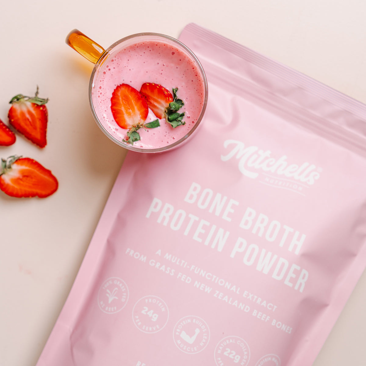 Mitchells Nutrition Bone Broth Protein Powder 500G Real Strawberry