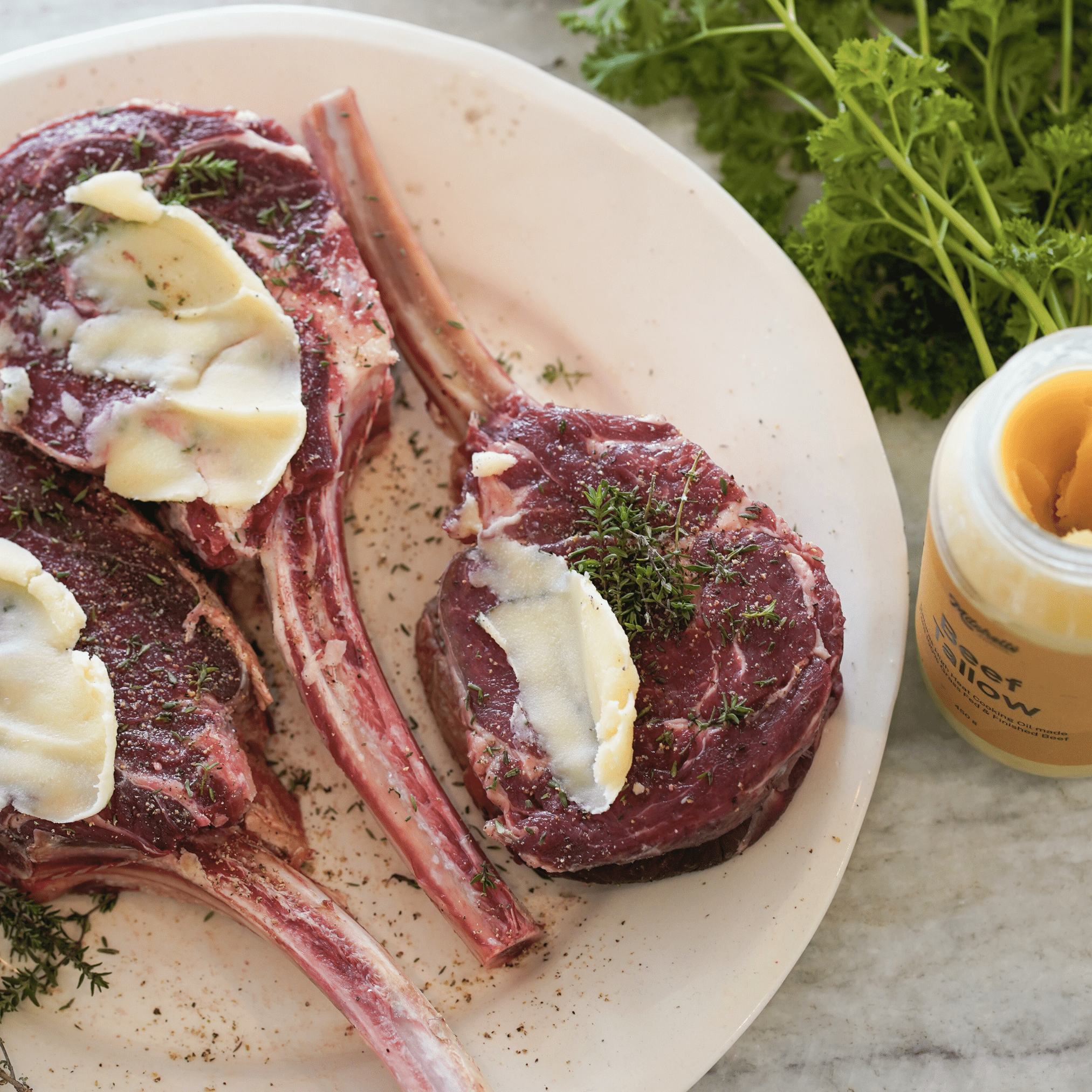 Tallow Tomahawk Steak & Seasonal Greens