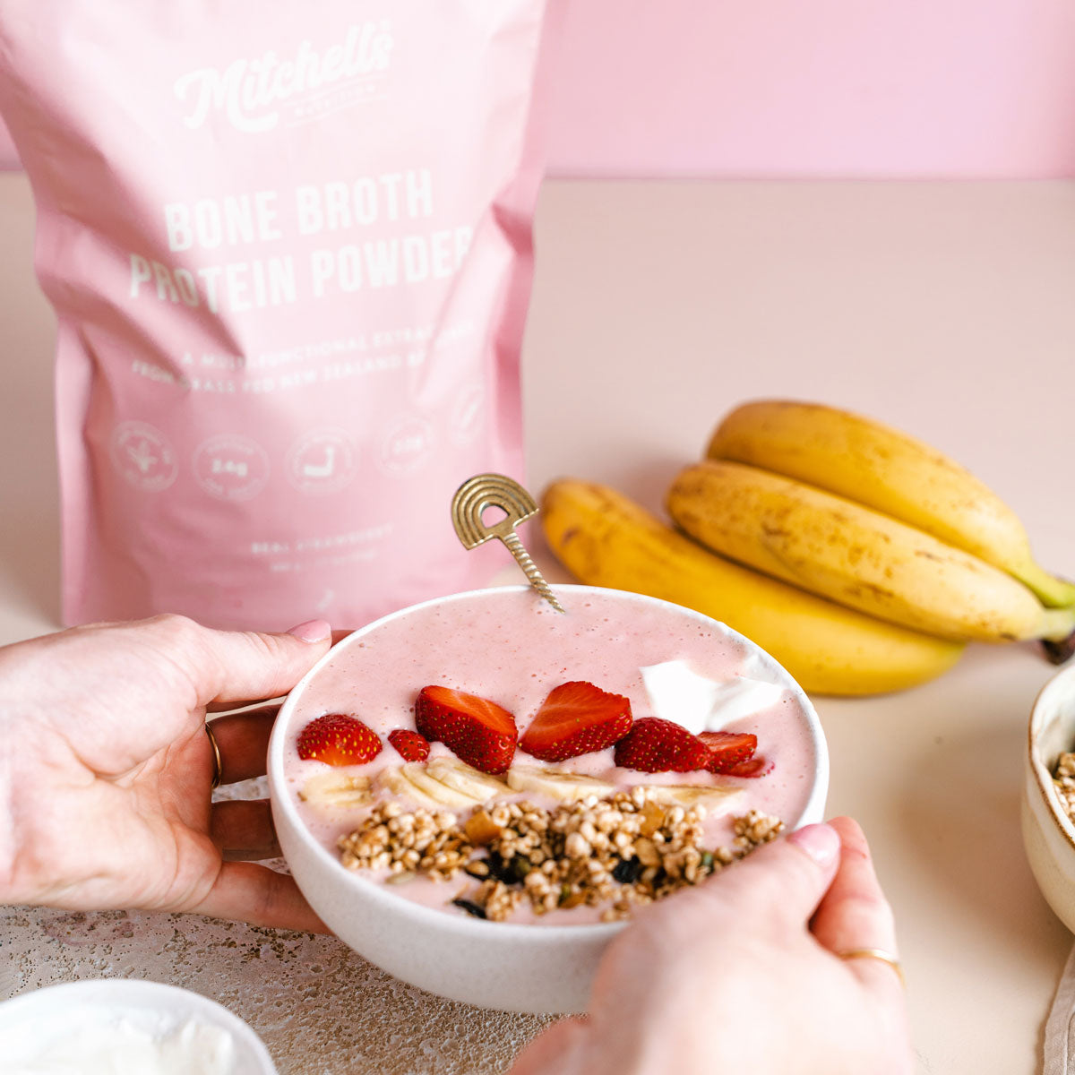 Mitchells Nutrition Bone Broth Protein Powder - Real Strawberry | Smoothie Bowl Recipe
