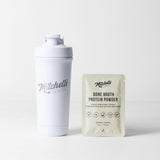 Premium Stainless Shaker - White - Mitchells Nutrition - Pair it with Natural Vanilla Bone Broth Protein Powder